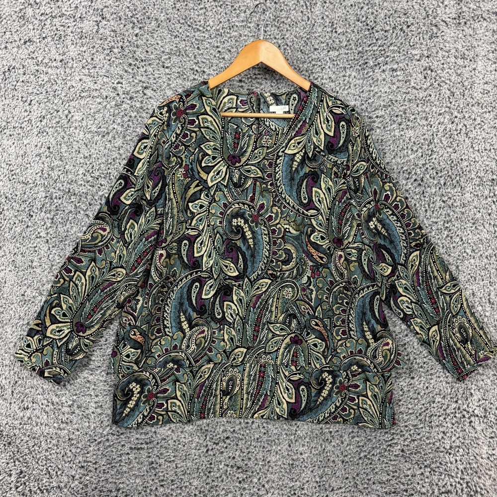 J Jill Blouse Womens XL Multicolor Paisley Print Long Sleeve Pullover Top